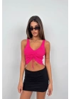 Ön Büzgülü Crop Bluz