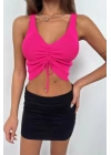 Ön Büzgülü Crop Bluz