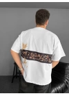 Ön Ve Arka Baskılı Oversize Bisiklet Yaka T-shirt - Beyaz