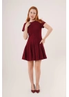 Önden Dikiş Detaylı Çan Model Bordo Elbise