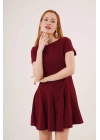 Önden Dikiş Detaylı Çan Model Bordo Elbise