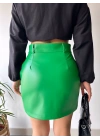 Önden iki cepli deri etek yeşil h240040