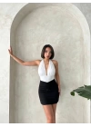 Önü büzgülü etek siyah s24222
