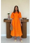 Oranj Pileli Balkon Elbise