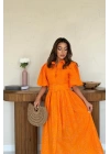 Oranj Pileli Balkon Elbise