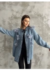 Organze Çiçek Tasarımlı Kot Gömlek