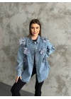 Organze Çiçek Tasarımlı Kot Gömlek