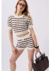 Örgü Detay Çizgili Crop Bluz