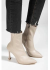 Orjen Bej Cilt Streç Topuklu Bot