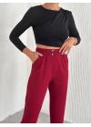 örme krep pantolon çift düğmeli