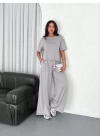Osy Modal Yumuşak Dokulu Kumaş Bisiklet Yaka T-shirt  Bol Paça Pantalon Ikili Takım - Boyalı Gri