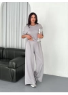 Osy Modal Yumuşak Dokulu Kumaş Bisiklet Yaka T-shirt  Bol Paça Pantalon Ikili Takım - Boyalı Gri