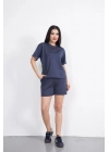 Osy Modal Yumuşak Dokulu Kumaş Bisiklet Yaka T-shirt Kısa Şort İkili Takım - Antrasit