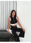 Osy Modal Yumuşak Dokulu Kumaş Tam Fermuarlı Crop Pantalon İkili Takım - Siyah