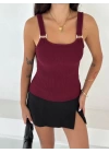 Ottoman toka askılı bluz bordo s4194
