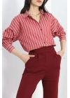 Oversize Çizgili Tunik Gömlek Bordobeyaz - 30110.1874.
