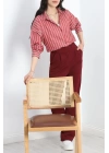 Oversize Çizgili Tunik Gömlek Bordobeyaz - 30110.1874.
