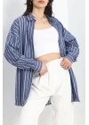 Oversize Çizgili Tunik Gömlek Lacivertbeyaz - 30110.1874.