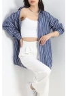Oversize Çizgili Tunik Gömlek Lacivertbeyaz - 30110.1874.