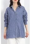Oversize Çizgili Tunik Gömlek Lacivertbeyaz - 30110.1874.