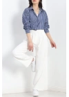 Oversize Çizgili Tunik Gömlek Lacivertbeyaz - 30110.1874.