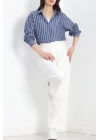 Oversize Çizgili Tunik Gömlek Lacivertbeyaz - 30110.1874.