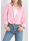 Oversize Çizgili Tunik Gömlek Pembebeyaz - 30110.1874.