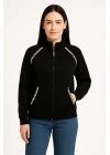 Oversize Dik Yaka Fermuarlı Sweatshirt - Zincir Nakışli Kanguru Cepli, - Siyah