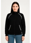 Oversize Dik Yaka Fermuarlı Sweatshirt - Zincir Nakışli Kanguru Cepli, - Siyah