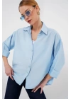 Oversize Kısa Kol Gömlek 20315 - Mavi