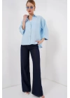 Oversize Kısa Kol Gömlek 20315 - Mavi