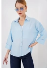 Oversize Kısa Kol Gömlek 20315 - Mavi
