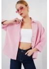 Oversize Kısa Kol Gömlek 20315 - Pembe