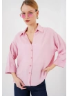 Oversize Kısa Kol Gömlek 20315 - Pembe