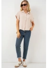 Oversize Kısa Kol Gömlek 20322 - Krem