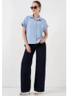Oversize Kısa Kol Gömlek 20322 - Mavi