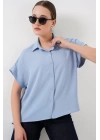Oversize Kısa Kol Gömlek 20322 - Mavi