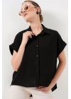 Oversize Kısa Kol Gömlek 20322 - Siyah