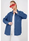 Oversize Kot Gömlek 20280 - Lacivert