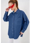 Oversize Kot Gömlek 20280 - Lacivert