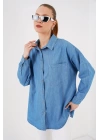 Oversize Kot Gömlek 20280 - Mavi