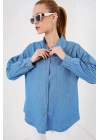Oversize Kot Gömlek 20280 - Mavi