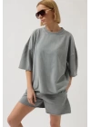 Oversize Lazer Kesim Bisiklet Yaka T-Shirt