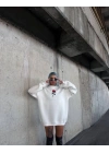 Oversize Üç İplik Bisiklet Yaka Baskılı SweatShirt - Beyaz