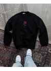 Oversize Üç İplik Bisiklet Yaka Baskılı SweatShirt - Siyah