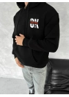 Oversize Üç İplik Kapşonlu SweatShirt - Siyah
