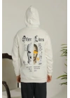 Oversize Üç İplik Şardonlu Kapüşonlu Sweatshirt – Beyaz “Other Lives” Ön Ve Arka Baskılı, Kanguru Cepli, Ribanalı Rahat Kışlık Model Beyaz