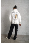 Oversize Üç İplik Şardonlu Kapüşonlu Sweatshirt – Beyaz “Other Lives” Ön Ve Arka Baskılı, Kanguru Cepli, Ribanalı Rahat Kışlık Model Beyaz