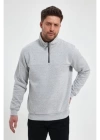 Oversize Yarım Farmuarlı Yakalı Basic SweatShirt - Gri