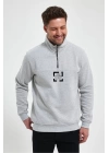 Oversize Yarım Farmuarlı Yakalı Özel Tasarım Basic SweatShirt - Gri